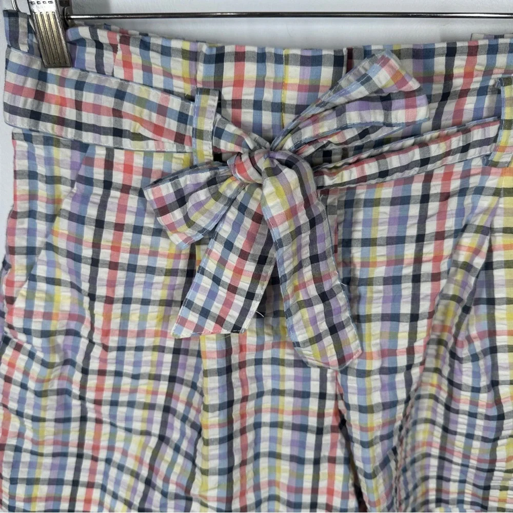 Loft Seersucker Plaid Paper Bag Waist Shorts Size Small Belt Pastel